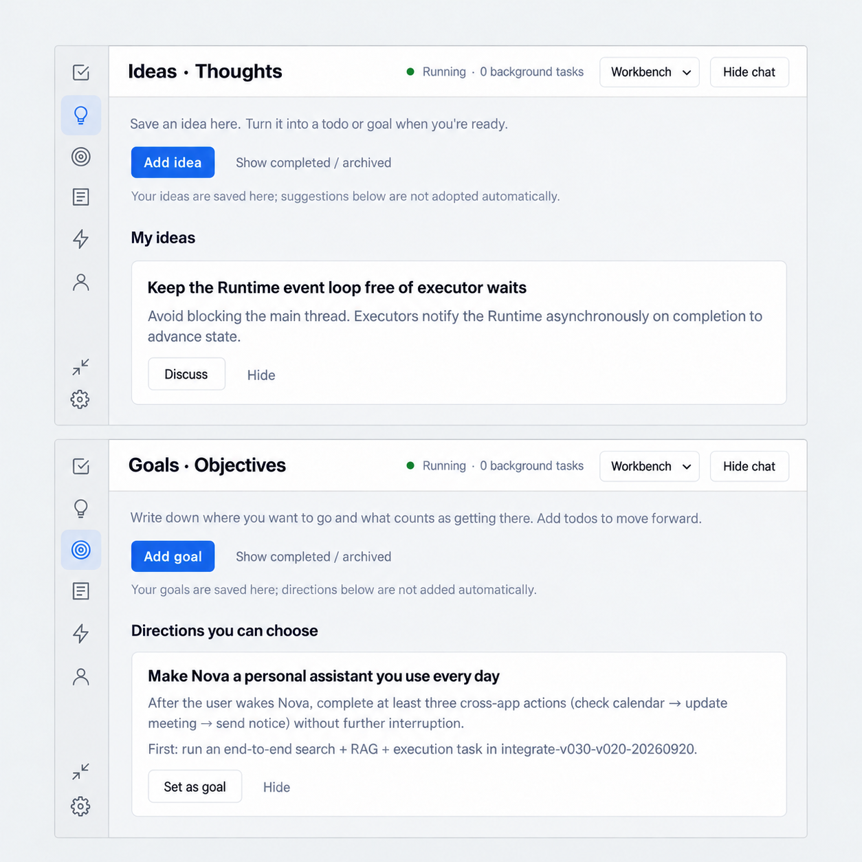 Nova Ideas and Goals with actual suggestions and adoption controls